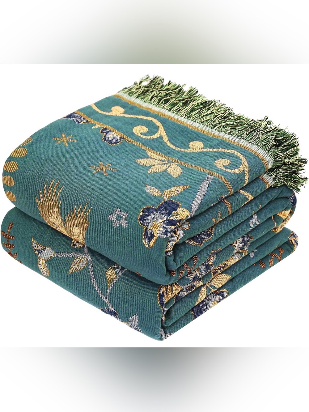 Boho 100% Cotton Muslin Throw Blanket – 60” x 80” – Teal/Green